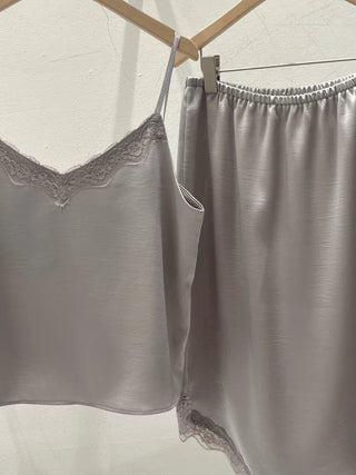 [2 colors] Satin Lace Midi Skirt