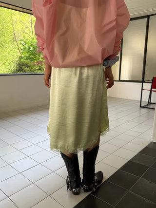 [2 colors] Satin Lace Midi Skirt