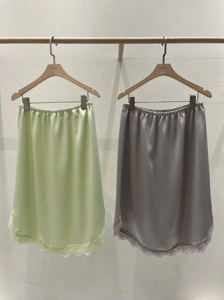 [2 colors] Satin Lace Midi Skirt
