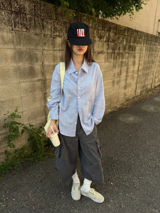 [4 colors] Check Crop Summer Shirt