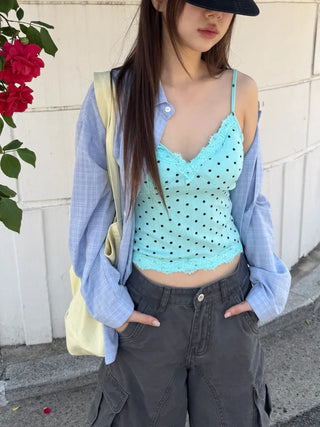 [4 colors] Check Crop Summer Shirt