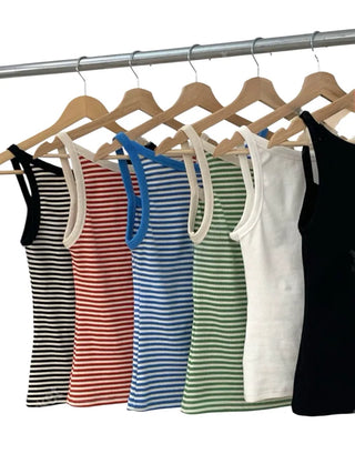 [5 colors] Two-way stripe sleeveless top