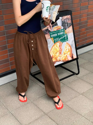 [8 colors] Summer Button Point Jogger Pants