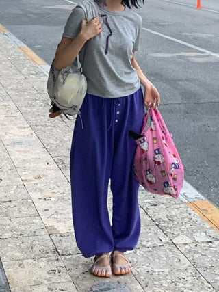 [8 colors] Summer Button Point Jogger Pants