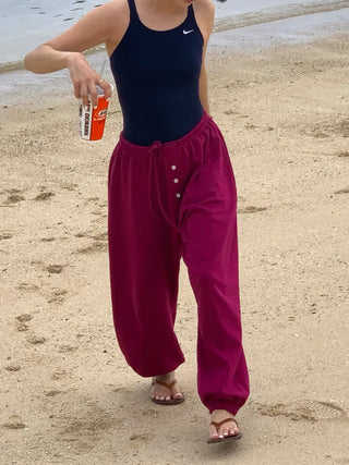 [8 colors] Summer Button Point Jogger Pants