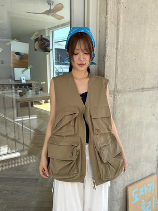 [3 colors] Multi-pocket nylon vest