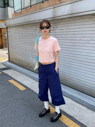 [15 colors] Candy Cotton Crop T-shirt