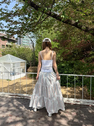 Floral print lace long skirt