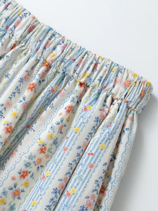 Floral print lace long skirt