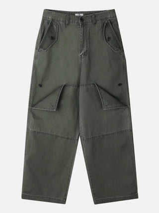 [2 colors] Button flap wide pants
