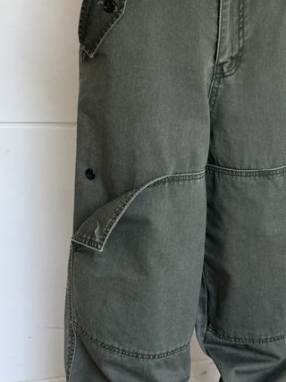 [2 colors] Button flap wide pants