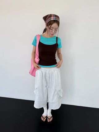 [3 colors] Belted Bermuda Training Pants