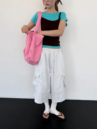 [3 colors] Belted Bermuda Training Pants