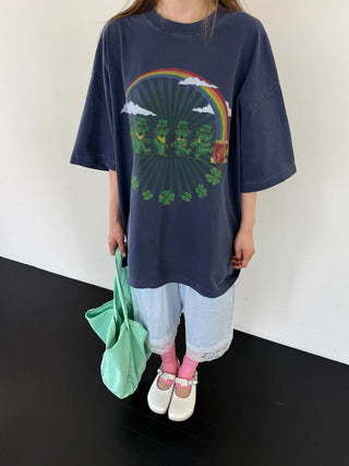 [3 colors] Clover Pigment Band Print Box Fit Short Sleeve Tee