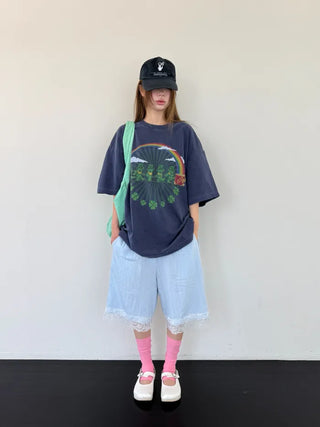 [3 colors] Clover Pigment Band Print Box Fit Short Sleeve Tee