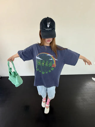 [3 colors] Clover Pigment Band Print Box Fit Short Sleeve Tee