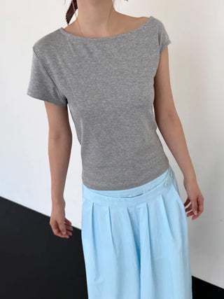 [2 colors] Asymmetrical Off-Shoulder T-Shirt