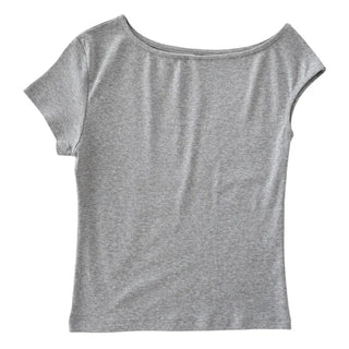 [2 colors] Asymmetrical Off-Shoulder T-Shirt