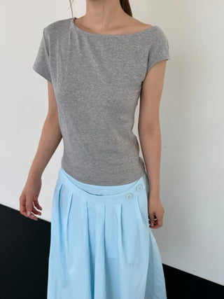 [2 colors] Asymmetrical Off-Shoulder T-Shirt