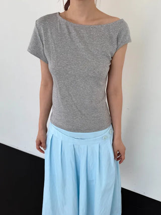 [2 colors] Asymmetrical Off-Shoulder T-Shirt