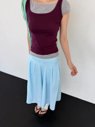 [3 colors] Double Waist Pleated Skirt