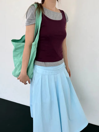 [3 colors] Double Waist Pleated Skirt