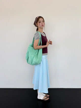 [3 colors] Double Waist Pleated Skirt
