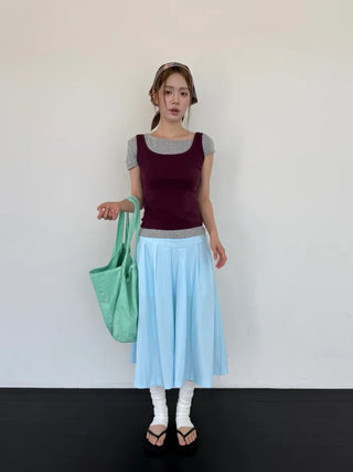 [3 colors] Double Waist Pleated Skirt