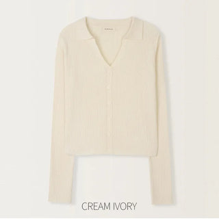 Cardigan-style ribbed collar knit