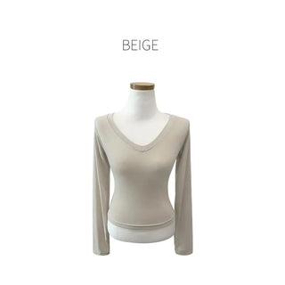 [6 colors] Slim V-neck long-sleeve T-shirt