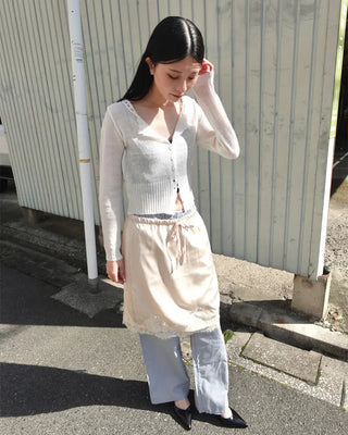 Lace neckline thermal cardigan