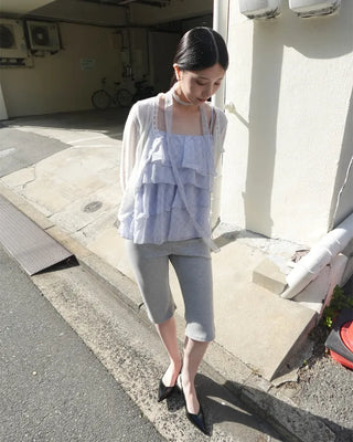 Cancan check tie set sleeveless blouse