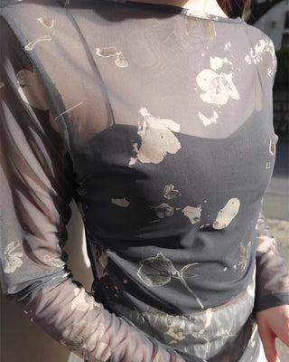 Flower Mesh See-Through Long-Sleeve T-Shirt