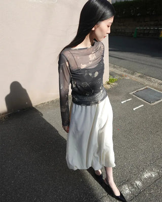 Elastic waist balloon nylon skirt