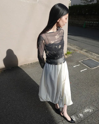 Flower Mesh See-Through Long-Sleeve T-Shirt