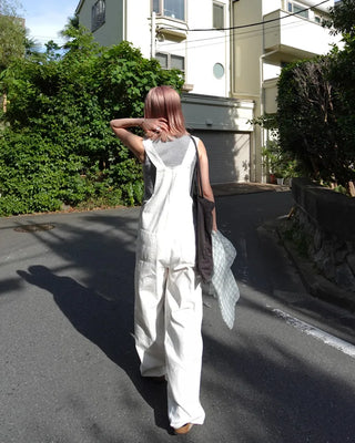 Kangaroo pocket cotton wide overalls