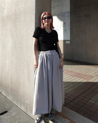 Drawstring pocket volume flared skirt