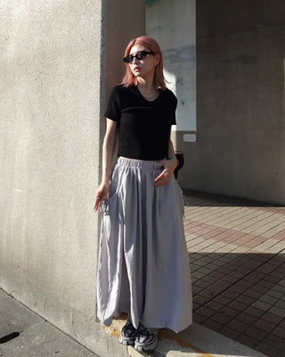 Polo neck semi-cropped ribbed knit T-shirt