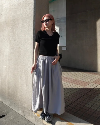 Drawstring pocket volume flared skirt