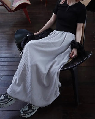 Polo neck semi-cropped ribbed knit T-shirt