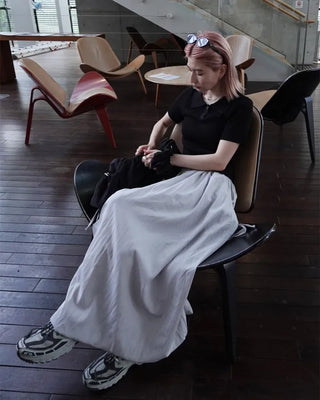 Drawstring pocket volume flared skirt