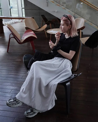 Drawstring pocket volume flared skirt