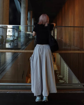 Drawstring pocket volume flared skirt