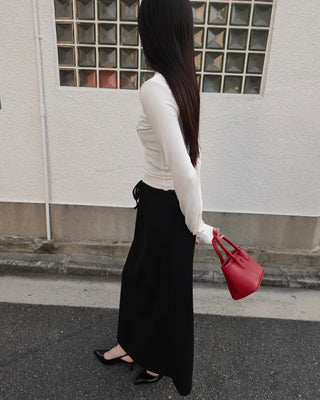 A-line ribbed long skirt
