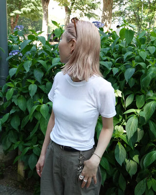See-through ribbed half-length T-shirt
