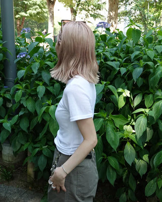 See-through ribbed half-length T-shirt