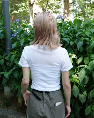 See-through ribbed half-length T-shirt