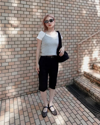 Slit hem slacks capri pants