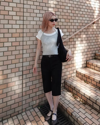 Slit hem slacks capri pants