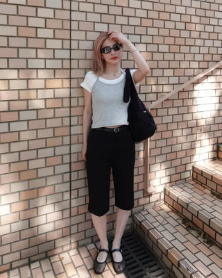 Slit hem slacks capri pants